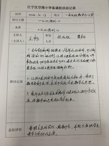 G:\备课组材料\2020-2021第一学期备课组\备课材料\王畅\10.13   认识图形\研讨记照片.jpg研讨记照片